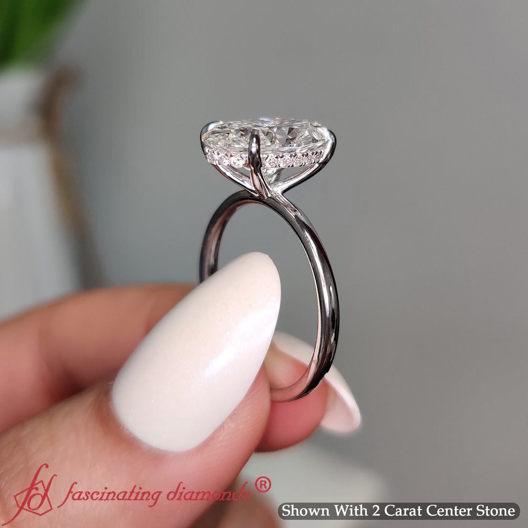Oval Shaped Thin Setting Hidden Halo Diamond Ring