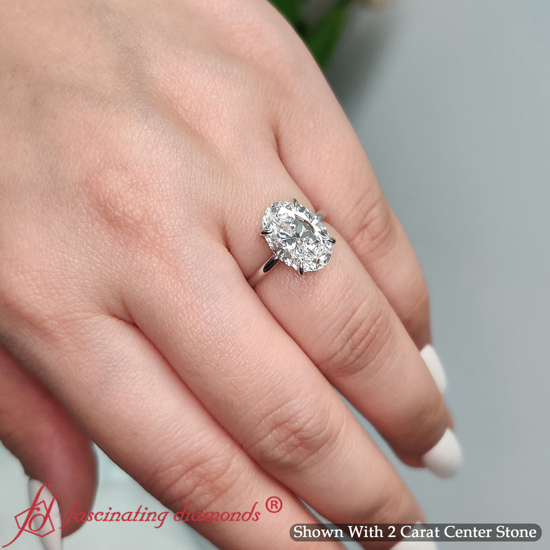 Oval Cut Thin Setting Hidden Halo Ring