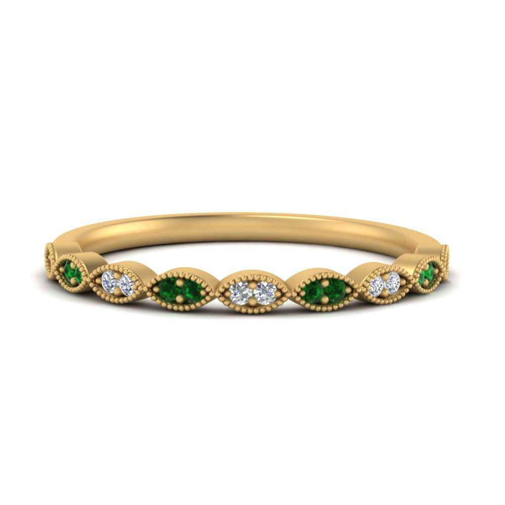 Thin-Stacking-Vintage-diamond-Wedding-Ring-with-emerald-in-yellow-gold-FD9489BGEMGR-NL-YG.jpg