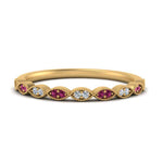 Load image into Gallery viewer, Thin-Stacking-Vintage-diamond-Wedding-Ring-with-pink-sapphire-in-yellow-gold-FD9489BGSADRPI-NL-YG.jpg
