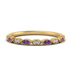 Load image into Gallery viewer, Thin-Stacking-Vintage-diamond-Wedding-Ring-with-purple-topaz-in-yellow-gold-FD9489BGVITO-NL-YG.jpg
