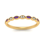 Load image into Gallery viewer, Thin-Stacking-Vintage-diamond-Wedding-Ring-with-purple-topaz-in-yellow-gold-FD9489BGVITO-NL-YG.jpg
