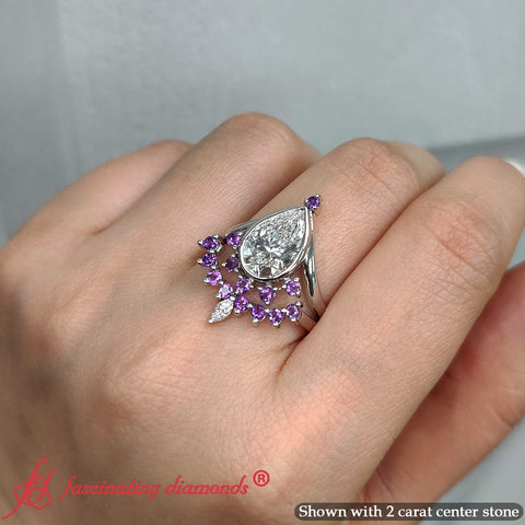 Tiara-pear-bezel-purple-topaz-wedding-ring-set-in-white-gold-fd1046pe-9