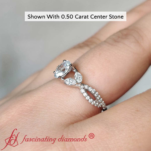Lab Grown Oval Cut Twisted Split Vine Engagement Ring