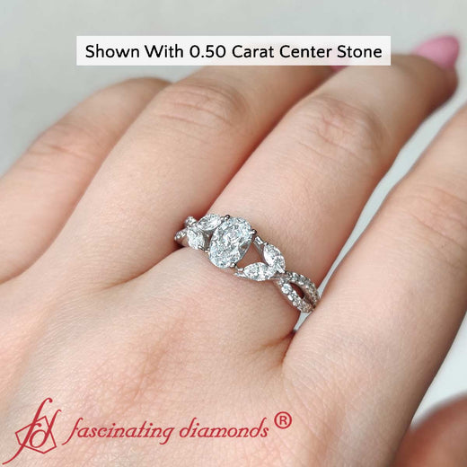 Lab Grown Oval Cut Twisted Split Vine Engagement Ring