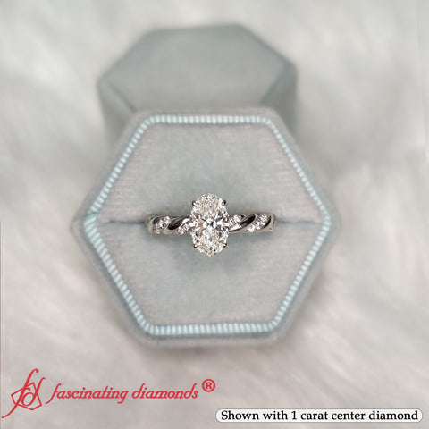 Oval Shape Lab Grown Diamond Twisted Engagement Ring