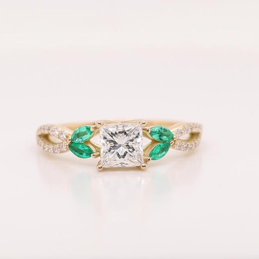 Princess Cut Floral Vine Lab Grown Engagement Ring