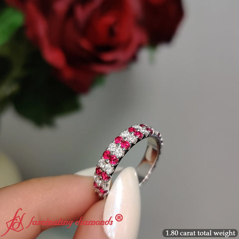 Two-line-round-diamond-band-ring-with-pink-sapphire-in-14k-white-gold-FD11378BG-2