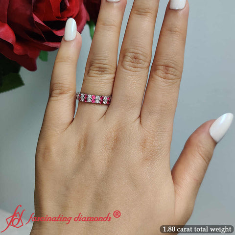 Two-line-round-diamond-band-ring-with-pink-sapphire-in-14k-white-gold-FD11378BG-3