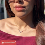 Load image into Gallery viewer, V_Shaped_Graduated_Diamond_Anniversary_Necklace_Gifts_In_14K_Yellow_Gold-Fancy2-FDNK8068-1.00_CT-model
