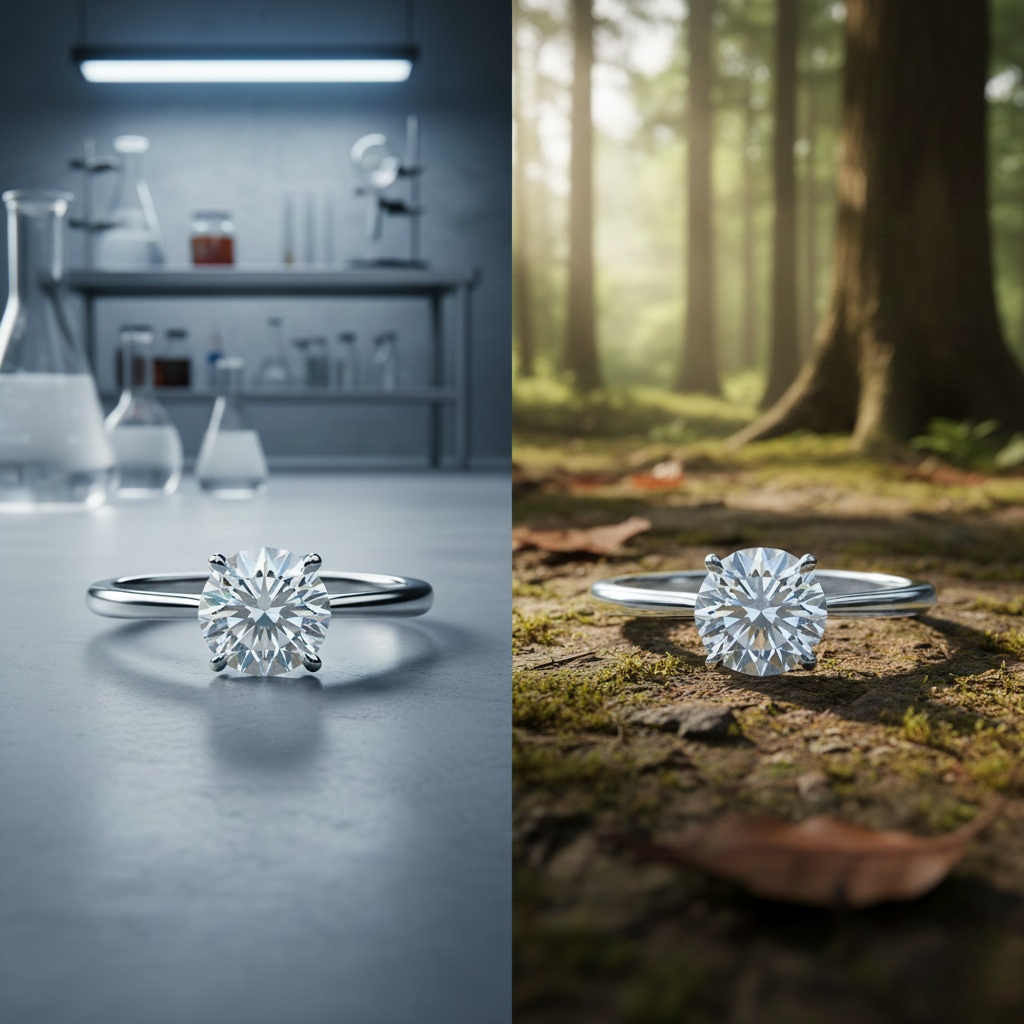 Lab Grown vs Natural Round Engagement Rings: Visual Size