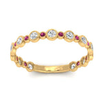 Load image into Gallery viewer, alternating-bezel-set-round-diamond-wedding-band-with-pink-sapphire-in-yellow-gold-FD65654BGSADRPI-NL-YG.jpg

