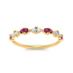 Load image into Gallery viewer, antique-delicate-diamond-wedding-band-with-pink-sapphire-in-yellow-gold-FDEWB122534BGSADRPI-NL-YG.jpg
