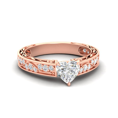Antique Filigree Heart Shaped Diamond Engagement Ring