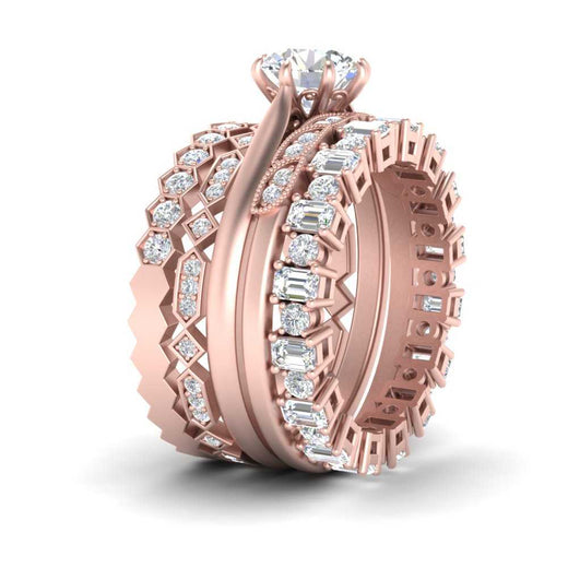 5C 3PC Diamond Simulated Wedding Engagement Ring Set Womens  Bridal ring set size 5 display picture 1
