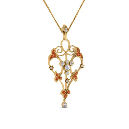 art-deco-filigree-diamond-necklace-with-orange-sapphire-in-FDPD8600GSAORANGLE2-NL-YG