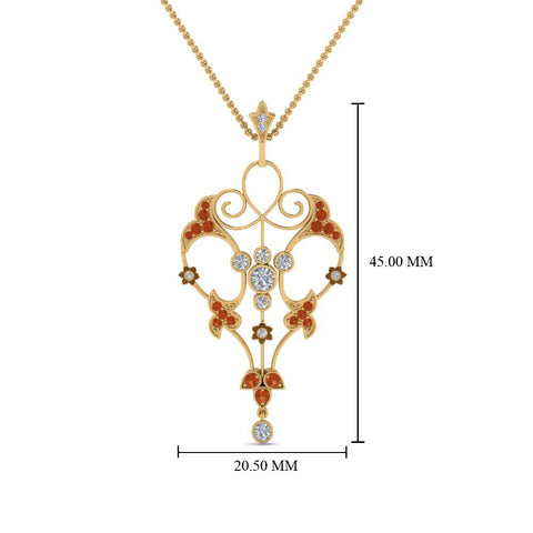art-deco-filigree-diamond-necklace-with-orange-sapphire-in-FDPD8600GSAORANGLE2-NL-YG