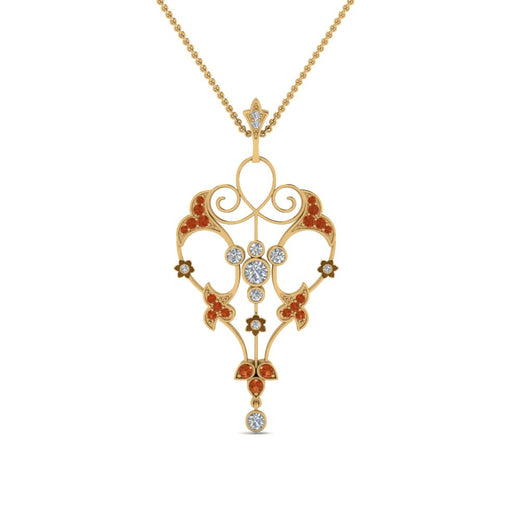 art-deco-filigree-diamond-necklace-with-orange-sapphire-in-FDPD8600GSAORANGLE2-NL-YG