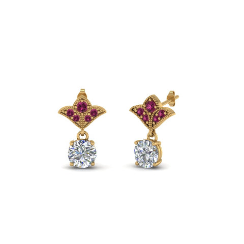 art-deco-inspired-round-drop-earring-with-pink-sapphire-in-14K-yellow-gold-FDEAR8425-0.25CTGSADRPI-NL-YG