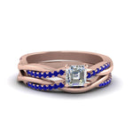 Load image into Gallery viewer, asscher-cut-Infinity-twist-diamond-matching-bridal-set-with-blue-sapphire-in-18K-rose-gold-FD8253ASGSABL-NL-RG

