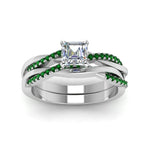 Load image into Gallery viewer, asscher-cut-Infinity-twist-diamond-matching-bridal-set-with-emerald-in-18K-white-gold-FD8253ASGEMGR-NL-WG
