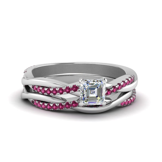 asscher-cut-Infinity-twist-diamond-matching-bridal-set-with-pink-sapphire-in-14K-white-gold-FD8253ASGSADRPI-NL-WG