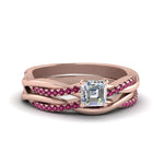 Load image into Gallery viewer, asscher-cut-Infinity-twist-diamond-matching-bridal-set-with-pink-sapphire-in-18K-rose-gold-FD8253ASGSADRPI-NL-RG
