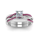 Load image into Gallery viewer, asscher-cut-Infinity-twist-diamond-matching-bridal-set-with-pink-sapphire-in-18K-white-gold-FD8253ASGSADRPI-NL-WG
