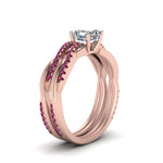 Load image into Gallery viewer, asscher-cut-Infinity-twist-diamond-matching-bridal-set-with-pink-sapphire-in-14K-rose-gold-FD8253ASGSADRPI-NL-RG
