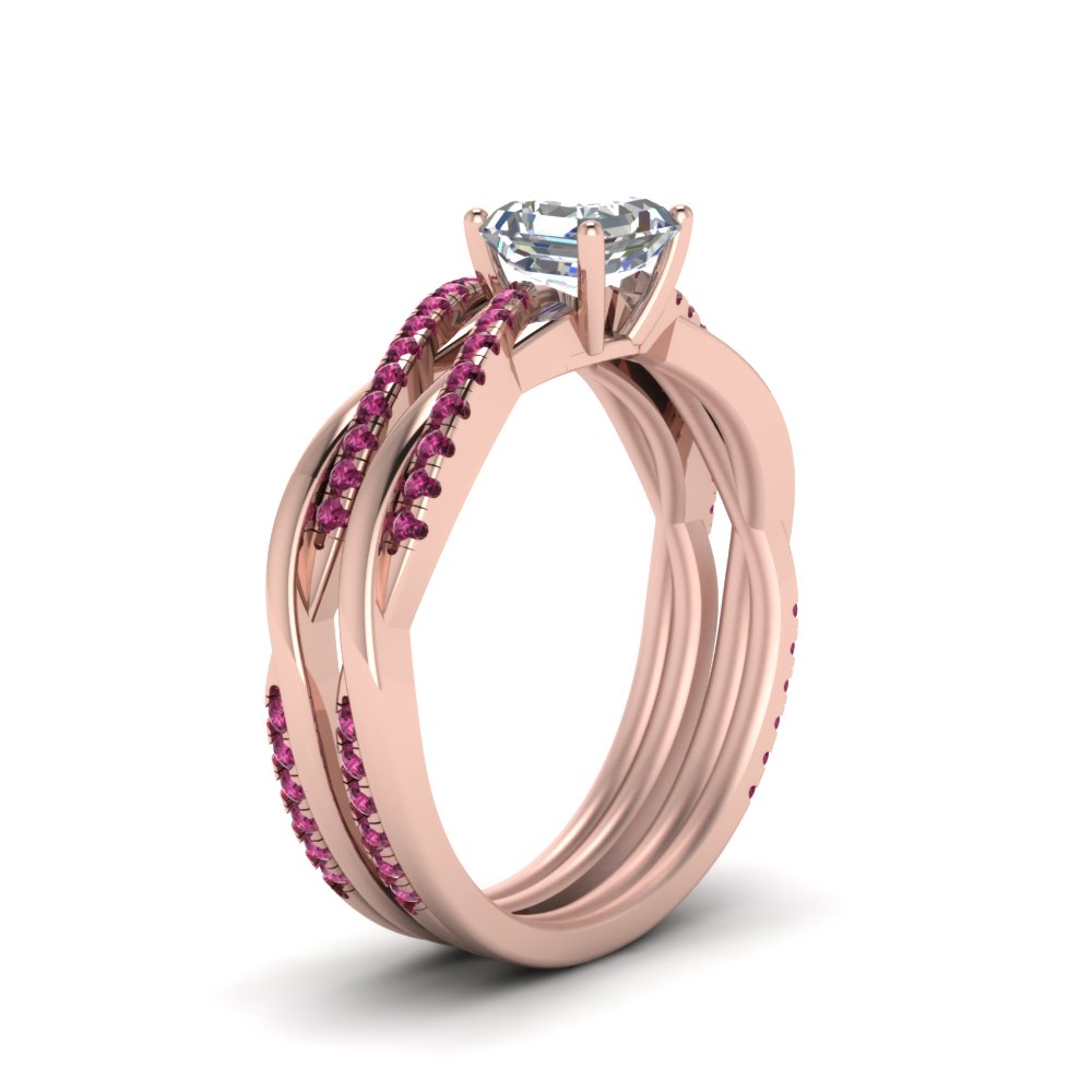 asscher-cut-Infinity-twist-diamond-matching-bridal-set-with-pink-sapphire-in-14K-rose-gold-FD8253ASGSADRPI-NL-RG
