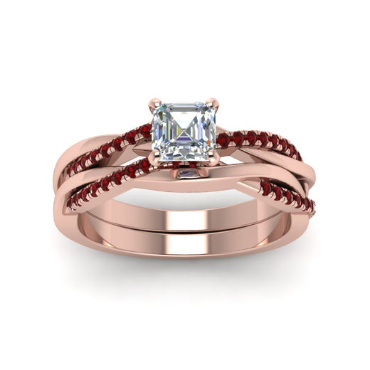 asscher-cut-Infinity-twist-diamond-matching-bridal-set-with-ruby-in-14K-rose-gold-FD8253ASGRUDR-NL-RG