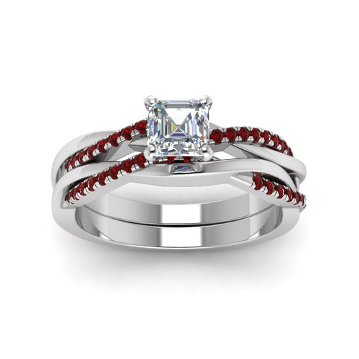 asscher-cut-Infinity-twist-diamond-matching-bridal-set-with-ruby-in-14K-white-gold-FD8253ASGRUDR-NL-WG