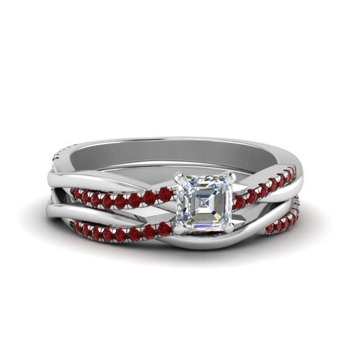 asscher-cut-Infinity-twist-diamond-matching-bridal-set-with-ruby-in-18K-white-gold-FD8253ASGRUDR-NL-WG