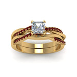 Load image into Gallery viewer, asscher-cut-Infinity-twist-diamond-matching-bridal-set-with-ruby-in-18K-yellow-gold-FD8253ASGRUDR-NL-YG
