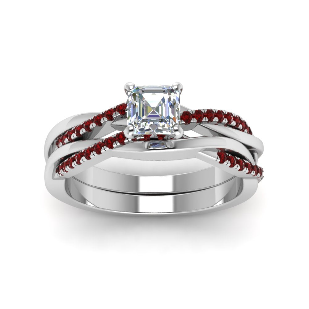 asscher-cut-Infinity-twist-diamond-matching-bridal-set-with-ruby-in-950-Platinum-FD8253ASGRUDR-NL-WG
