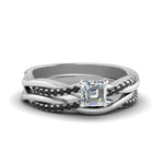 Load image into Gallery viewer, asscher-cut-Infinity-twist-matching-bridal-set-with-black-diamond-in-14K-white-gold-FD8253ASGBLACK-NL-WG
