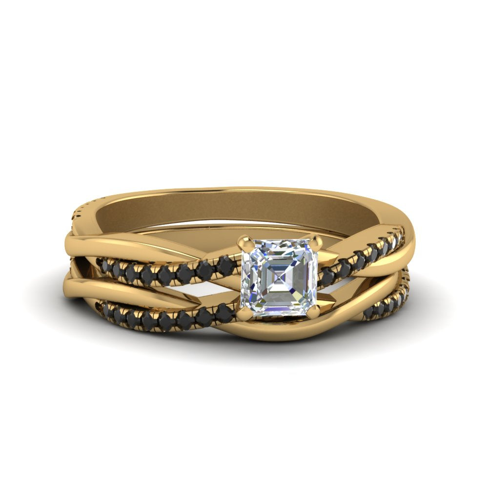 asscher-cut-Infinity-twist-matching-bridal-set-with-black-diamond-in-18K-yellow-gold-FD8253ASGBLACK-NL-YG