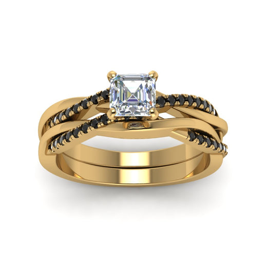 asscher-cut-Infinity-twist-matching-bridal-set-with-black-diamond-in-18K-yellow-gold-FD8253ASGBLACK-NL-YG