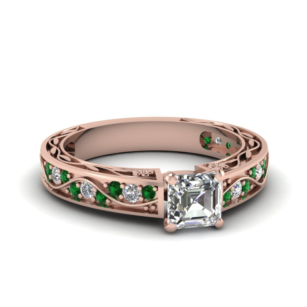 asscher-cut-antique-filigree-diamond-ring-with-emerald-in-14K-rose-gold-FDENS3543ASRGEMGR-NL-RG