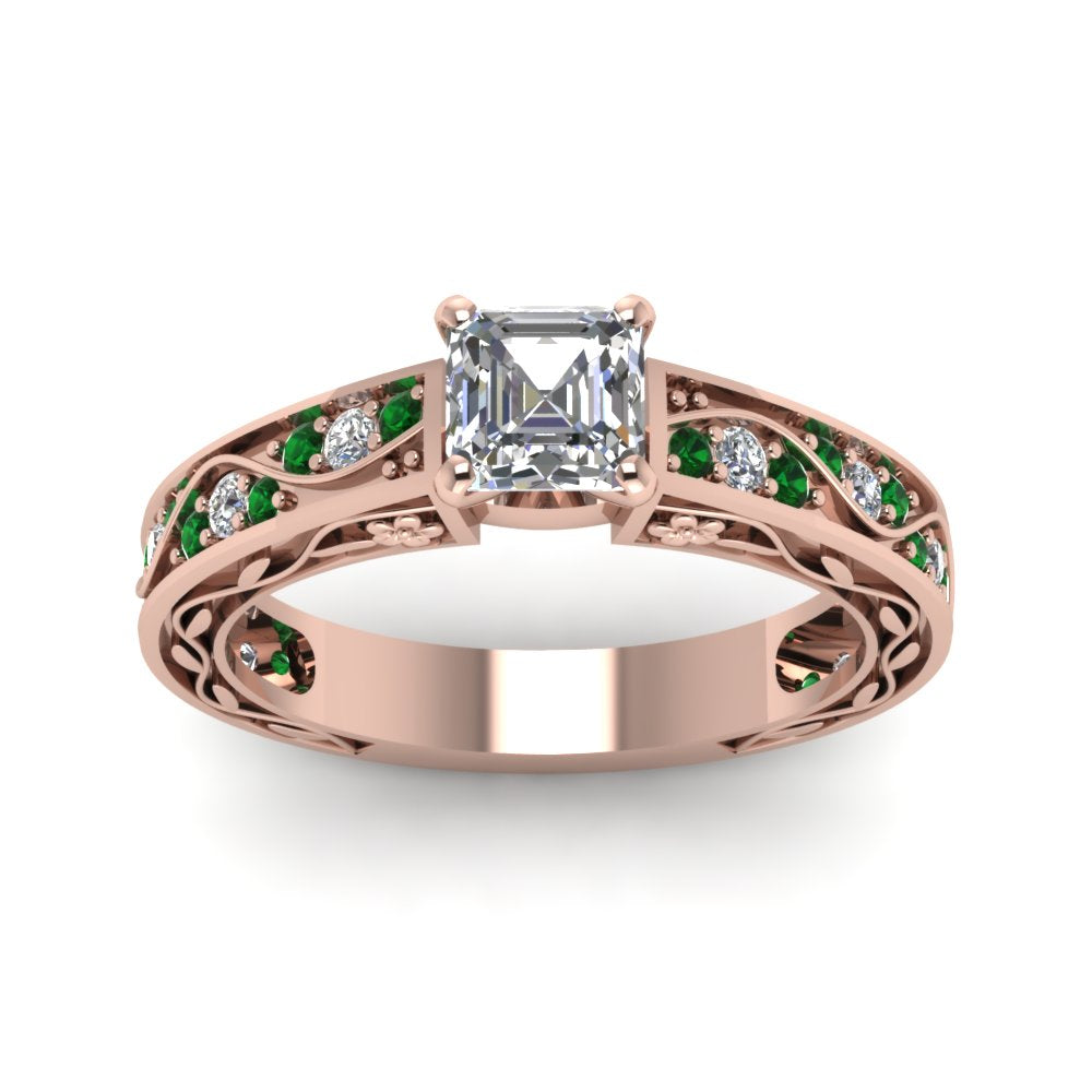 asscher-cut-antique-filigree-diamond-ring-with-emerald-in-14K-rose-gold-FDENS3543ASRGEMGRANGLE5-NL-RG