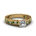 Load image into Gallery viewer, asscher-cut-antique-filigree-diamond-ring-with-emerald-in-14K-yellow-gold-FDENS3543ASRGEMGR-NL-YG_2ec5dfe9-8f67-4fcd-a460-1fa8fb33a14a
