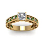 Load image into Gallery viewer, asscher-cut-antique-filigree-diamond-ring-with-emerald-in-14K-yellow-gold-FDENS3543ASRGEMGRANGLE5-NL-YG_cc5701d4-b42c-404d-9837-71dac666b4b6
