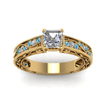 Load image into Gallery viewer, asscher-cut-antique-filigree-diamond-ring-with-ice-blue-topaz-in-14K-yellow-gold-FDENS3543ASRGICBLTOANGLE5-NL-YG_bd660504-808f-4d24-8bf9-216a85dfd32b
