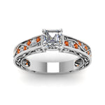 Load image into Gallery viewer, asscher-cut-antique-filigree-diamond-ring-with-orange-sapphire-in-14K-white-gold-FDENS3543ASRGSAORANGLE5-NL-WG
