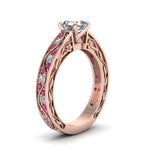 Load image into Gallery viewer, asscher-cut-antique-filigree-diamond-ring-with-pink-sapphire-in-14K-rose-gold-FDENS3543ASRGSADRPIANGLE2-NL-RG
