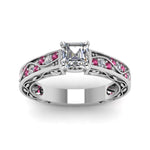 Load image into Gallery viewer, asscher-cut-antique-filigree-diamond-ring-with-pink-sapphire-in-14K-white-gold-FDENS3543ASRGSADRPIANGLE5-NL-WG
