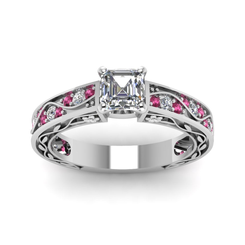 asscher-cut-antique-filigree-diamond-ring-with-pink-sapphire-in-14K-white-gold-FDENS3543ASRGSADRPIANGLE5-NL-WG_a147c71a-534f-4950-bf32-68e85f72103a