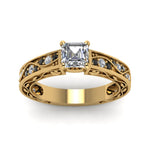 Load image into Gallery viewer, asscher-cut-antique-filigree-ring-with-black-diamond-in-14K-yellow-gold-FDENS3543ASRGBLACKANGLE5-NL-YG
