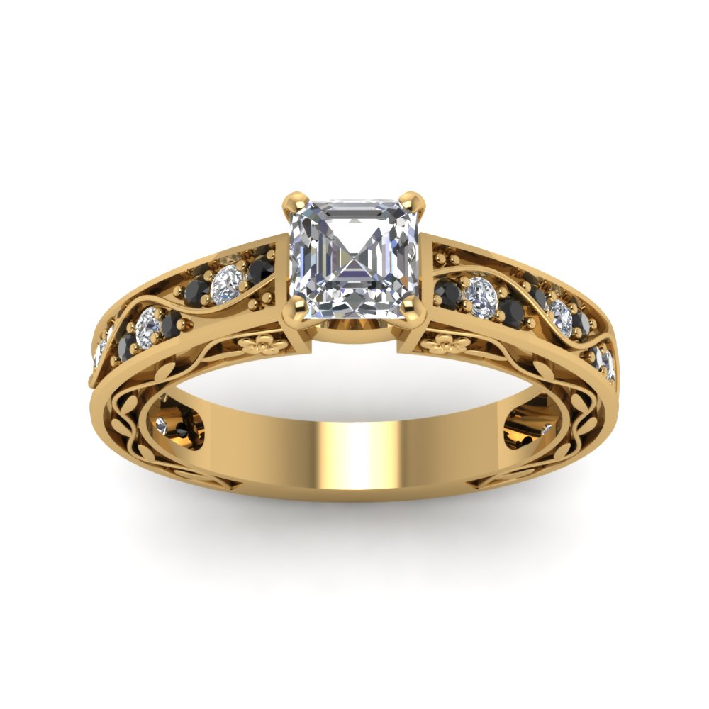 asscher-cut-antique-filigree-ring-with-black-diamond-in-14K-yellow-gold-FDENS3543ASRGBLACKANGLE5-NL-YG