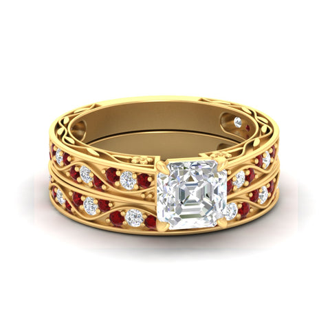 asscher-cut-antique-filigree-ruby-bridal-ring-set-in-yellow-gold-fdens3543asgrudrsleep-nl-yg.jpg
